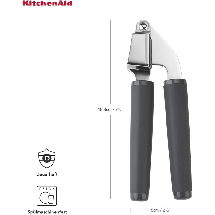 Прес для часнику KitchenAid Softgrip, сірий колір вугілля, нержавіюча сталь