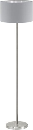 Настільна лампа EGLO Maserlo, текстильна приліжкова лампа на 1 полум'я зі сталі та тканини, колір матовий нікель, сірий, сріблястий, цоколь E27, вкл. вимикач (торшер)