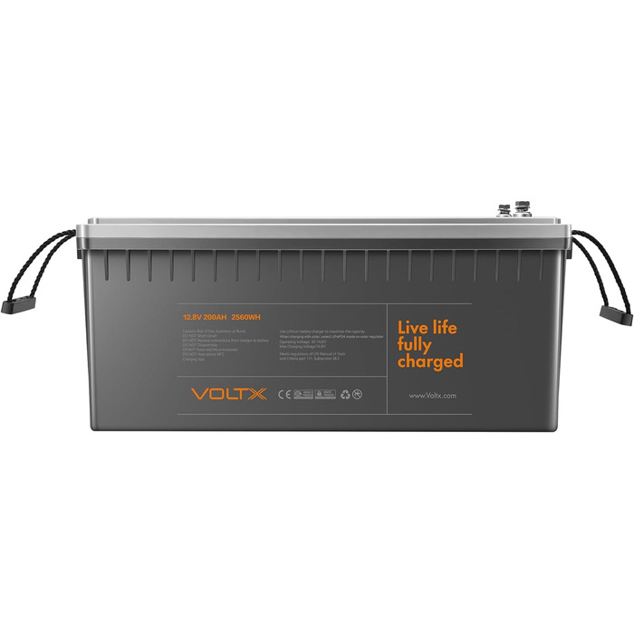 Акумулятор VoltX LiFePO4 12,8 В 200 Ач з 200 А BMS, 2560 Втгод, 3000-15000 циклів, макс. 36 батарей, ідеально підходить для автофургонів і сонячних батарей