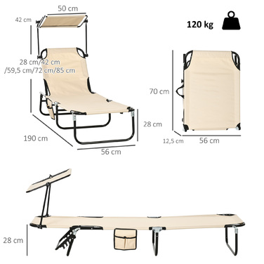 Набір з 2 розкладних шезлонгів для саду з сонцезахисним навісом та 5-рівневим регулюванням спинки, коричневого кольору