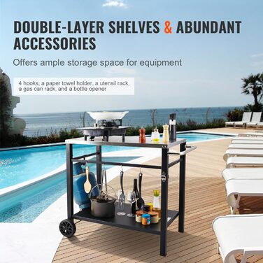 Сервізний візок VEVOR для кухні та грилю, 100 x 64 x 83,5 см з подвійною полицею та столом для приготування їжі, з нержавіючої сталі