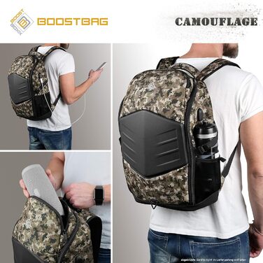 Рюкзак BoostBag One - міський рюкзак Boostboxx для ноутбука/ноутбука до 15,6 дюймів, Ipad, планшета та мобільного телефону, ідеально підходить для школи, університету, бізнесу чи роботи, сірий (BoostBag Camouflage)