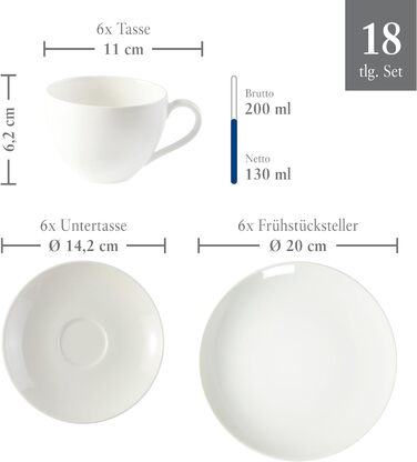 Від Villeroy & Boch Новий сервіз свіжої базової кави 18 шт. , 6 осіб, білий, можна мити в посудомийній машині, можна використовувати в мікрохвильовій печі