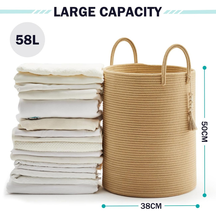 Кошик для білизни YOUDENOVA плетені, ручної роботи з бавовни (колір коричневий, 58L)