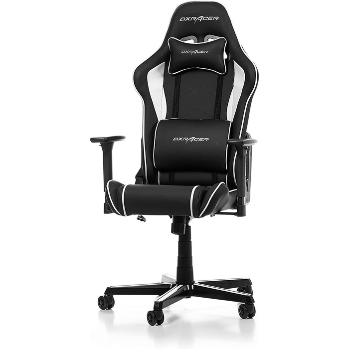 Ігрове крісло DXRacer Prince P08, шкірозамінник, чорно-біле, до 185 см