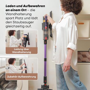 Бездротовий акумуляторний пилосос UNINELL HOME 48000Pa, 550W, 65 хвилин роботи, LED-дисплей, антизаплутувальна щітка, тиха робота, для килимів, твердих підлог та шерсті тварин (фіолетовий)