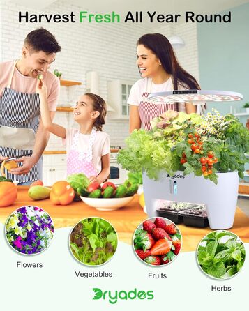 Гідропонна система вирощування: 8 капсул, 24W LED лампа повного спектру з сигналом про низький рівень води | Внутрішній сад для кухні, вітальні, школи | Ідея подарунка для любителів садівництва (16 капсул - Білий)