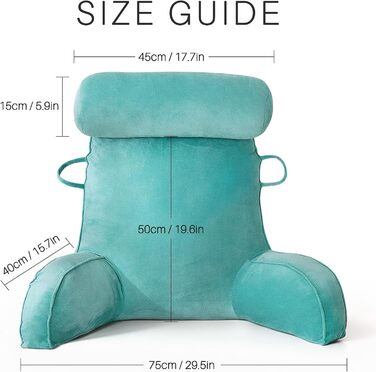 М'яке крісло-мішок для читання з велюру, для дорослих, з підтримкою спини та підлокітниками, з кишенею та знімним чохлом (кава) (синій/зелений)