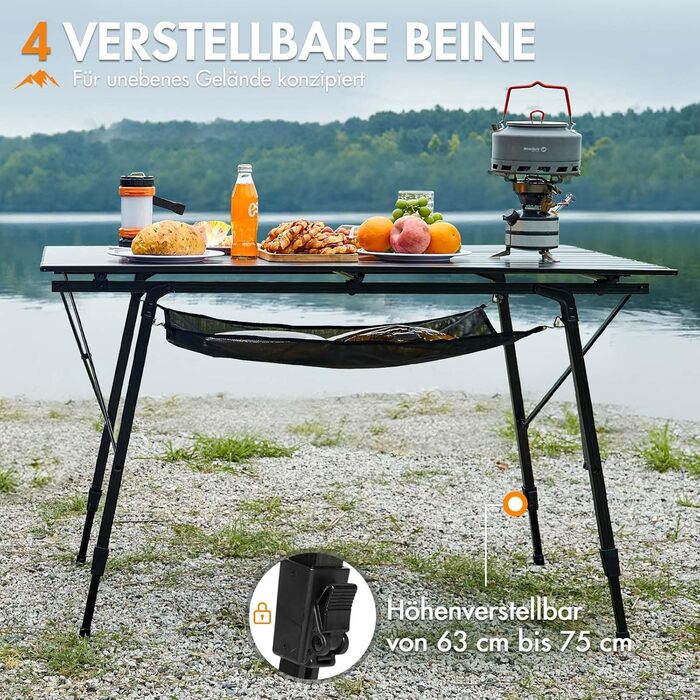 Складаний кемпінговий стіл Portal з регулюванням висоти, алюмінієвий, 120x70 см, чорний