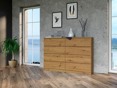 Комод 8 шухляд 140x40x97 см Білі ящики без ручок Modern (3rd Oak Artisan)