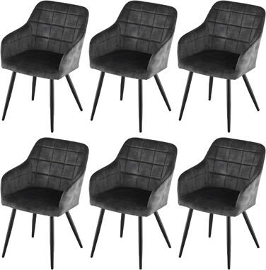 CLIPOP Комплект стільців для їдальні (6 шт.), з підлокітниками, штучна шкіра, для кухні, вітальні, сірий велюр