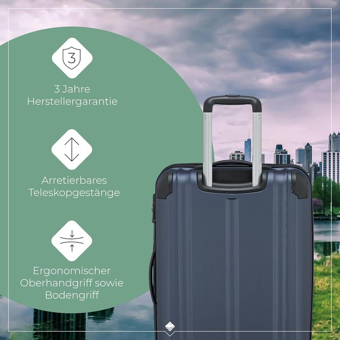 Набір валіз Travelite 3 шт. з жорстким корпусом (L/M/S), 4 колеса, City, валіза ручної поклажі S, валізи-ролери з антицарапинним покриттям, TSA замок + розширюваний клапан (окрім розміру S), Набір валіз-ролерів (L/M/S) Marine