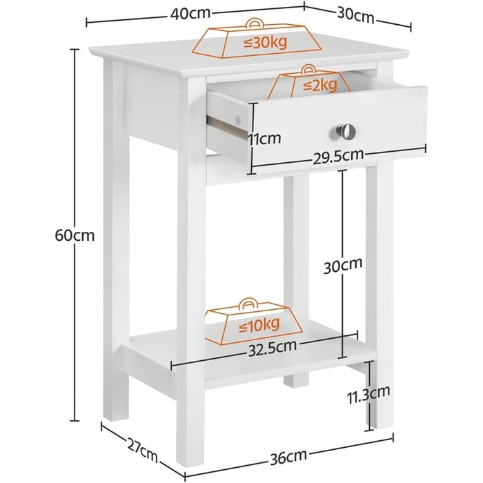 Набір Yaheetech з 2 тумбочок з ящиком і полицею, дерево, білий, для спальні та вітальні