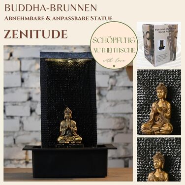 Внутрішній фонтан Zen Light з LED-підсвічуванням та Буддою, 40 см, чорний