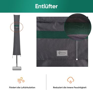 Чохол для садового парасоля Sekey: захисна накидка з отворами для вентиляції, 100% поліестер, водонепроникний, 190 x 30/50 см, темно-сірий