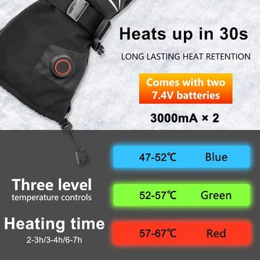 Обогріваючі рукавички Loowoko з акумулятором 7.4v 3000mAh (2 шт.), 3 режими нагріву, водонепроникні, з підтримкою сенсорного екрану, USB для роботи на відкритому повітрі, мотоцикла, велосипеда, катання на лижах, альпінізму, піших прогулянок