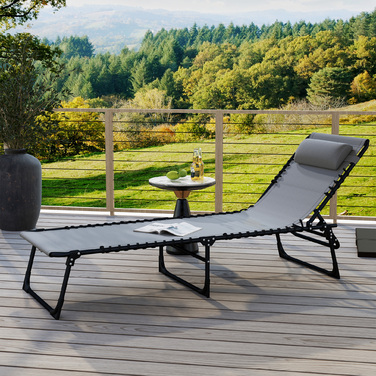 Шезлонг складний для саду, лежак для відпочинку з 4-позиційним регулюванням спинки, стійкий до погодних умов кемпінговий лежак, витримує до 120 кг, ідеально підходить для саду, пляжу, басейну, сірого кольору.