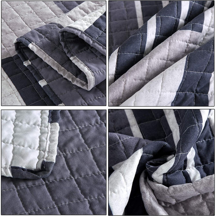 Покривало WOLTU покривало для ліжка 150x200 см, ковдра в стилі печворк, покривала з мікрофібри, покривало для односпального ліжка з підкладкою і стьобаним покриттям ,(220x240 см, синій білий)