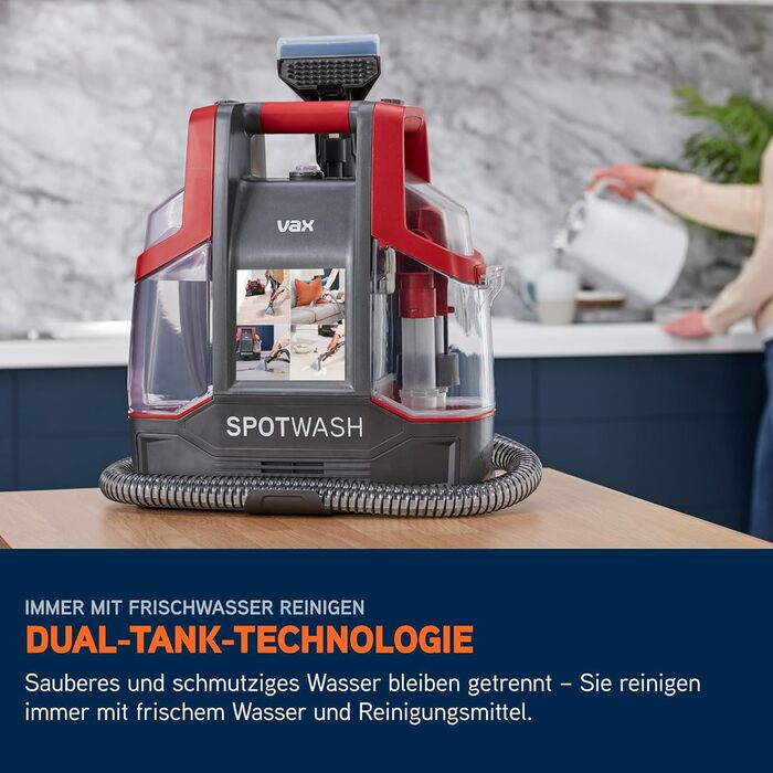 Vax SpotWash Duo: Портативний відпарювач для килимів та м'яких меблів з насадкою для тварин, аксесуари для щоденного прибирання, для різних поверхонь, з розчином для чищення (Spotwash EU)
