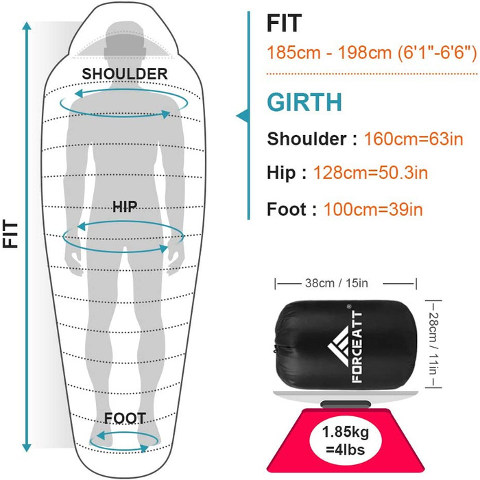 Спальний мішок Forceatt -10C15C 4 Сезони, зимовий спальний мішок для мумій для дорослих, водонепроникний, Ультралегкий спальний мішок для активного відпочинку