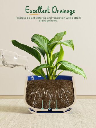 Керамічні горщики LE TAUCI з підставкою, 10+13+16 см, набір з 3 горщиків для кімнатних рослин, з дренажним отвором, колір Сафіровий Блакитний