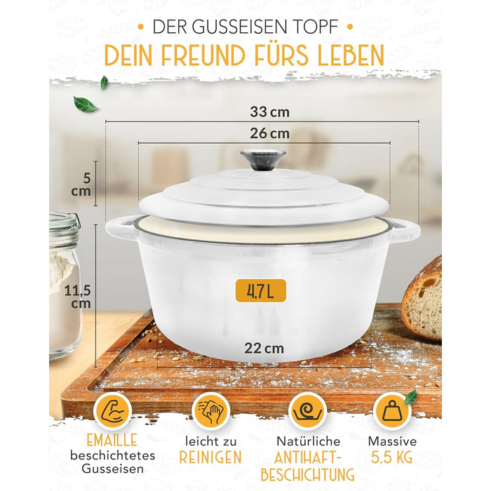 Форма для випікання хліба з чавуну з кришкою Krustenzauber, 28 см, 4.7л, емальована