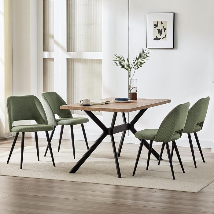 Набір з 4-х обідніх стільців з кшталту м'якого велюру, з товстим шаром м'якої підкладки, металеві ніжки, для вітальні, спальні, їдальні та прийому гостей, зелений колір