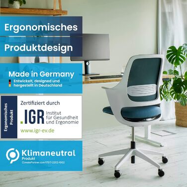 Ергономічне крісло Ergotopia WellBack, Made in Germany, з підтримкою попереку та синхромеханікою для офісу та дому. Рама: білий, оббивка: сірий (Рама: білий - оббивка: блакитний)