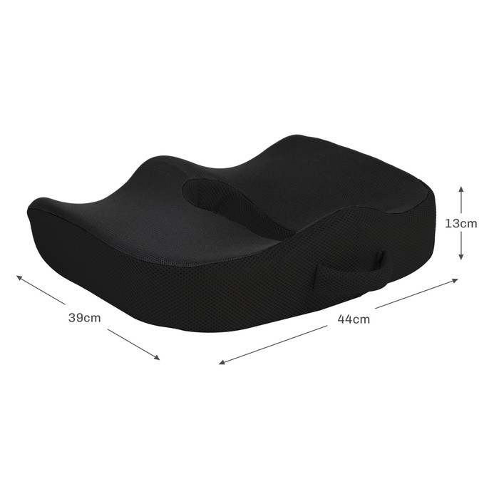 Подушка для сидіння, ергономічна, з дихаючою оббивкою, нековзна, розмір 44x39x13 см, чорного кольору