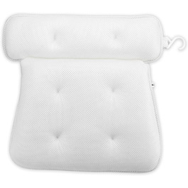 Подушка для ванни INTIRILIFE білого кольору - 36 x 38 см - Подушка для ванни з водовідштовхувальної тканини - Ергономічна форма та сильні ручки всмоктування для найкращого комфорту