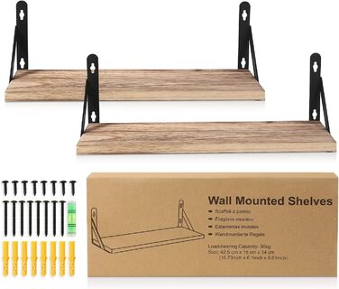 Набір настінних дерев'яних полиць Uten у рустикальному стилі з тримачем для рушників, 2 шт., світло-коричневий — для ванної кімнати, кухні, вітальні та спальні