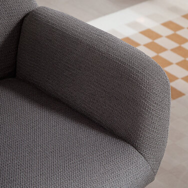 Сучасне крісло з м'якими підлокітниками, висока спинка, товста оббивка, металеві ніжки, сірого кольору