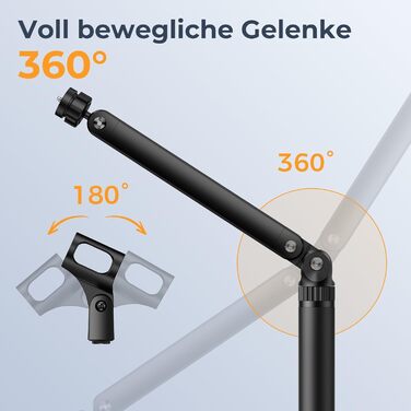 Тримач для мікрофона на стіл, регульований кронштейн 1/4-3/8-5/8 дюйми для Blue Yeti, Fifine, HyperX, мікрофонів/веб-камер/DSLR камер для студії, подкастів, стрімінгу (7-50 см)