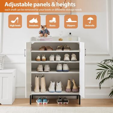 Шафа для взуття 5-ярусна в стилі ф armhouse з 2 дверцятами, самостійна шафа для взуття з регульованими полицями та металевими кутовими прикрасами для передпокою та коридору, білий, білий, білий (сучасний білий, білий)