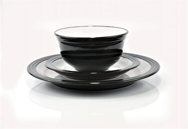 Комбінований сервізний посуд CAMDEN BLACK-Black/Набір з 16 предметів на 4 персони/Керамограніт 2-кольоровий біло-чорний/круглий зі світлим рельєфом/Waterside England від Retsch Arzberg