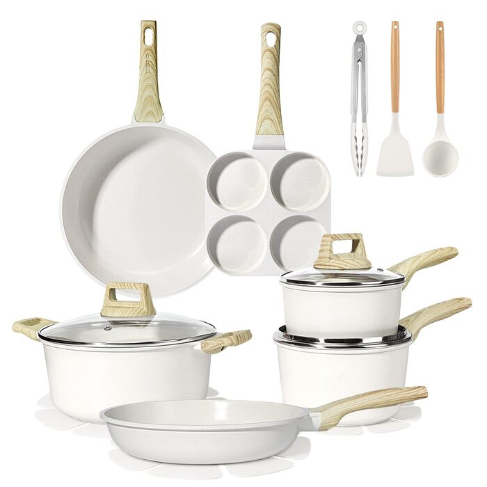 Набір кухонного посуду GiPP з керамічним покриттям, антипригарний, придатний для миття в посудомийній машині, без PFAS, білий, 17 предметів