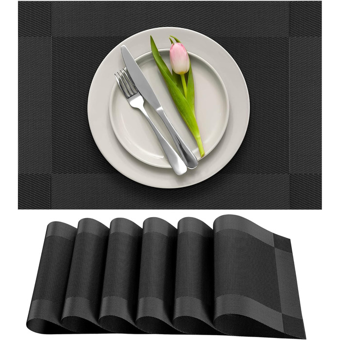 Набір серветок на стіл More Décor, 6 шт., сірий (чорний), PVC-вініл, миючі, термостійкі, для кухні та їдальні