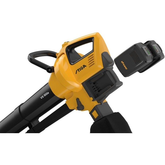 STIGA VS 100e: Акумуляторний пилосос-подрібнювач-дугун, 2 x 20V акумулятори, 45л контейнер, 3-в-1 для листя та сміття, з зарядним пристроєм