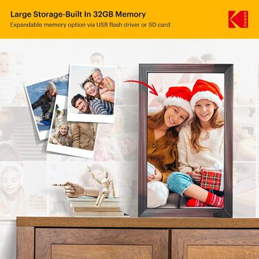 Цифровий фоторамка Kodak 27 дюймів з IPS екраном, USB/SD, фото/музика/відео, календар, пульт ДК, коричневий