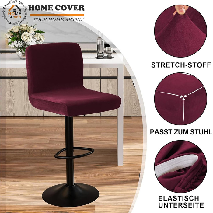 Чохли на барні стільці HOMECOVER з підлокітниками, червоний (набір 4 шт.)