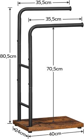 Підставка для рушників HOOBRO, стояча, з 2 перекладинами, білий + натуральне дерево, 40 x 24 x 80,5 см