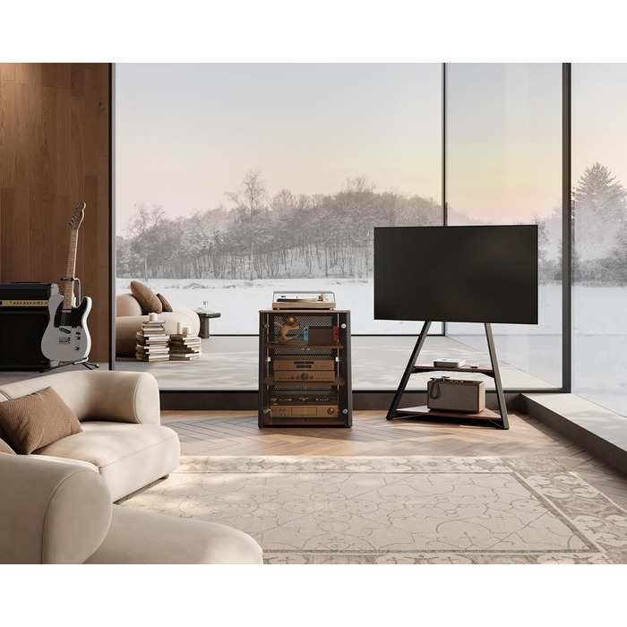 FITUEYES HiFi стійка з скляними дверцятами, стіл для програвача з захисним оснащенням, регульовані полиці для програвача та стереосистем, 66x65x81 см