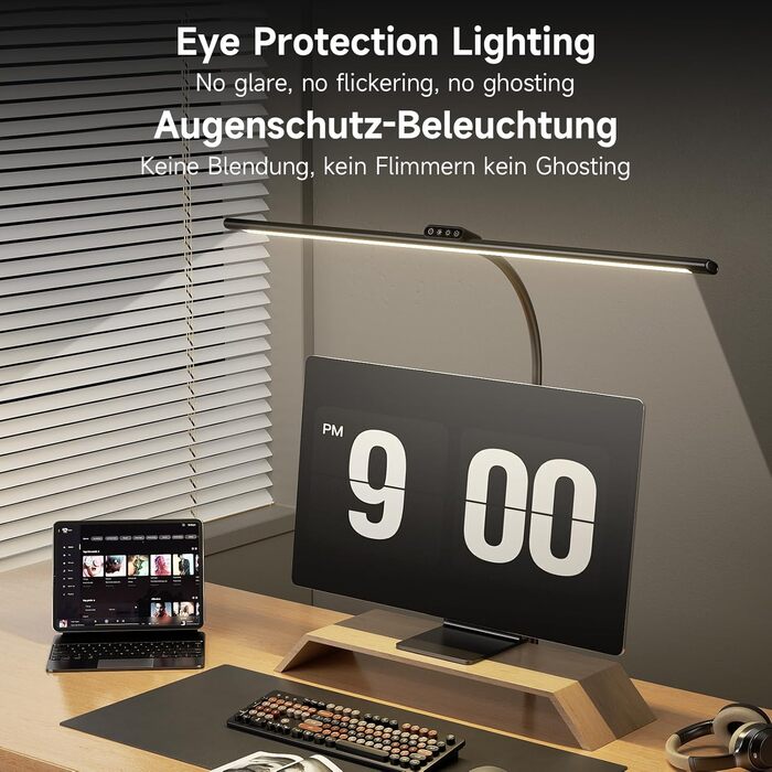 Світлодіодна настільна лампа з регулюванням яскравості 80 см, затискна, для захисту очей, лампа для офісного та домашнього монітора