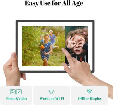 Цифрова фоторамка Lexar 10.1 дюйма IPS Touch Screen, Wi-Fi, 32 ГБ, підтримка Frameo, антибліковий екран, чорна