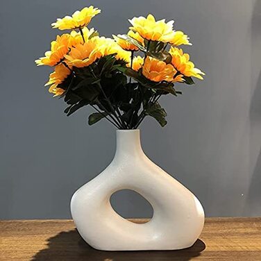 Матова Ваза Cutfouwe, сучасна декоративна ваза, керамічна ваза для пампасної трави, ваза для сухих квітів, вази ручної роботи, креативна абстрактна ваза для пончиків, порожнистий дизайн, для прикраси столу, прикраси будинку і офісу (білий)