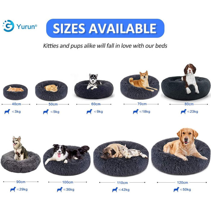 Лежак для собак Yurun, пухнастий диван для собак, чохол знімний, можна прати в машині, підходить для котів і собак (темно-сірий, 100x100x20см)