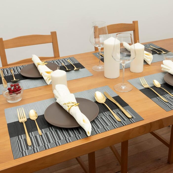 Підставки під тарілки Winknowl: плетений вініл, термоізоляція, набір 4 шт, чорний