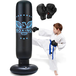 Надувна боксерська груша для дітей leayopepy 160 см з рукавичками синьо-чорна