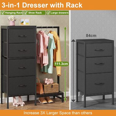 Комод 111 см з 4 висувними ящиками з тканини, шафа для одягу, комод для спальні, вітальні, коридору, чорний (30T x 76.5B x 111H см)