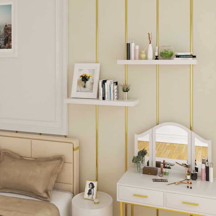 Полиця настінна WOLTU Volato набір 2 шт, плаваюча, для CD/DVD, книг, дерево, 110x22.9x3.8 см, біла глянцева RG9483ws-2